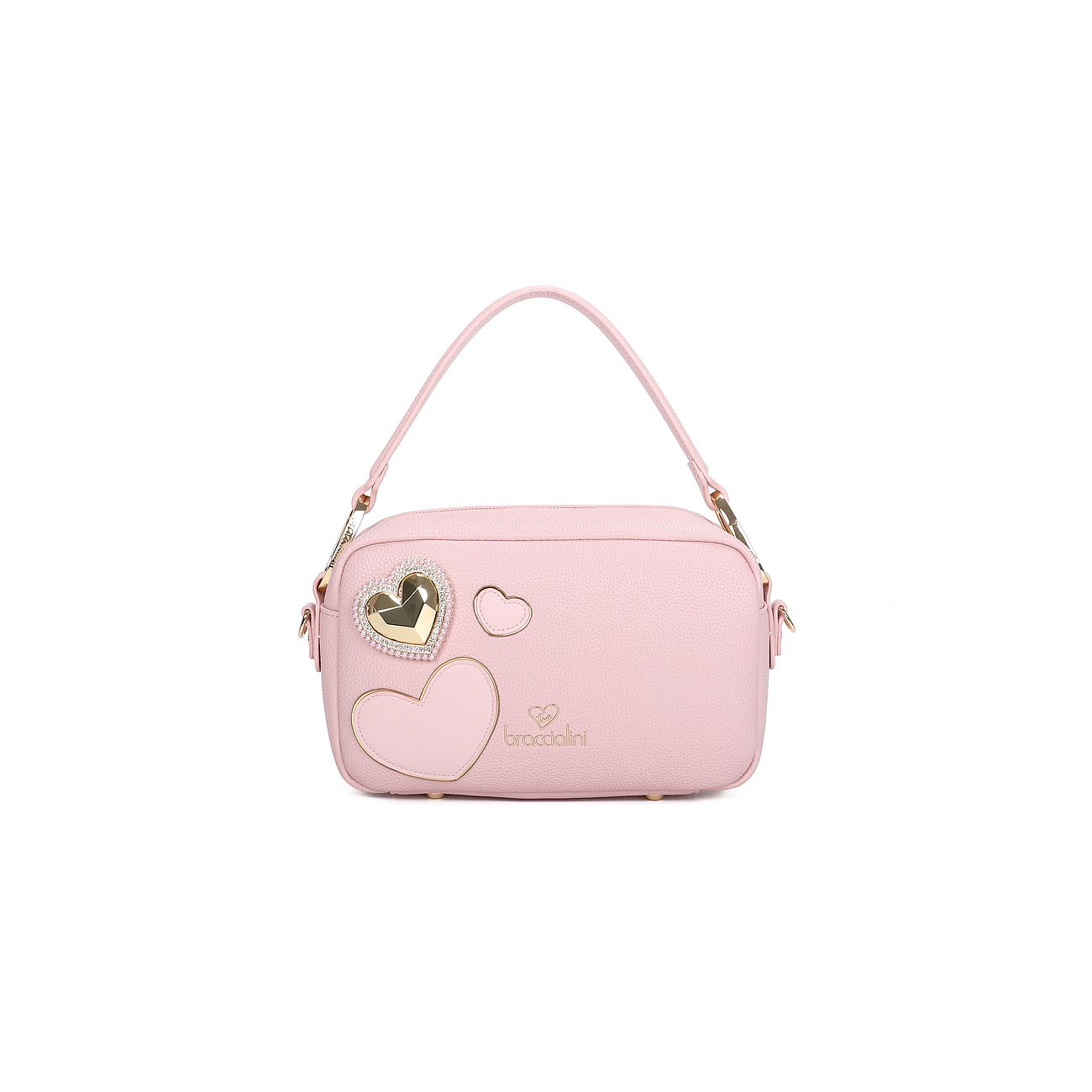 BORSA A SPALLA ROSA CON CUORI braccialini happy friday 