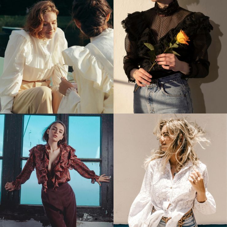 Quattro singole immagini vengono qui unite in un unico quadro complessivo. Su ciascuna di esse è raffigurata una donna che indossa una camicetta con pizzo.